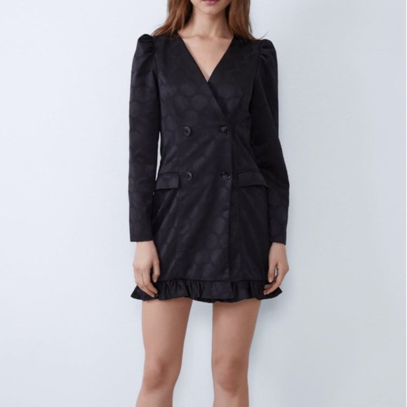 Zara Dresses & Skirts - Zara Polka Dot Tuxedo Blazer Dress Black Size XXL